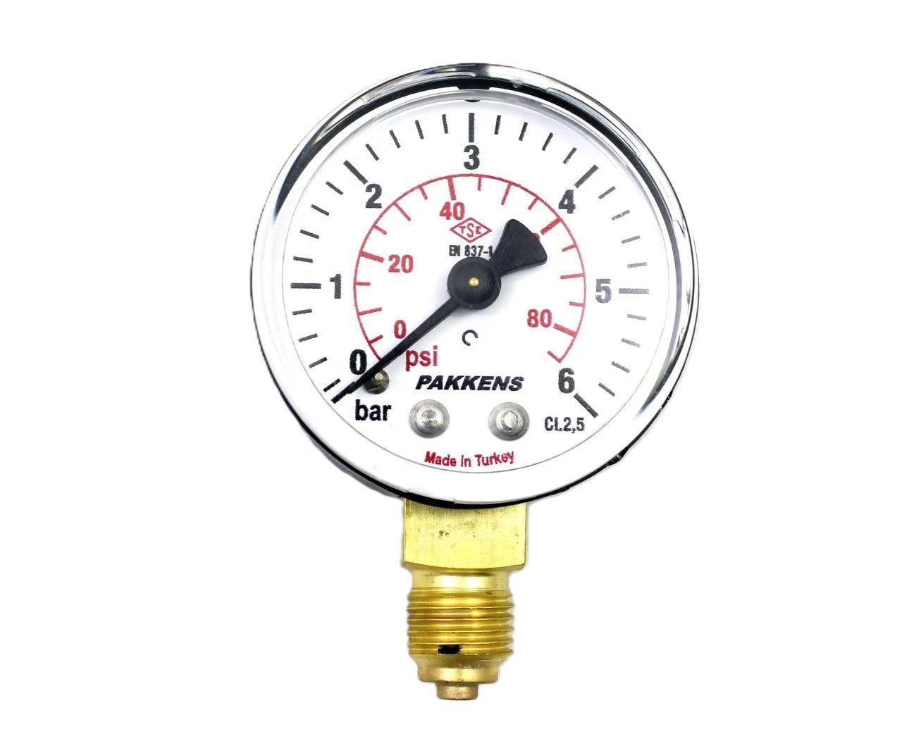 Pakkens Alt Bağlantılı Kuru Tip Manometre R 1/4'' 6 Bar 50 mm