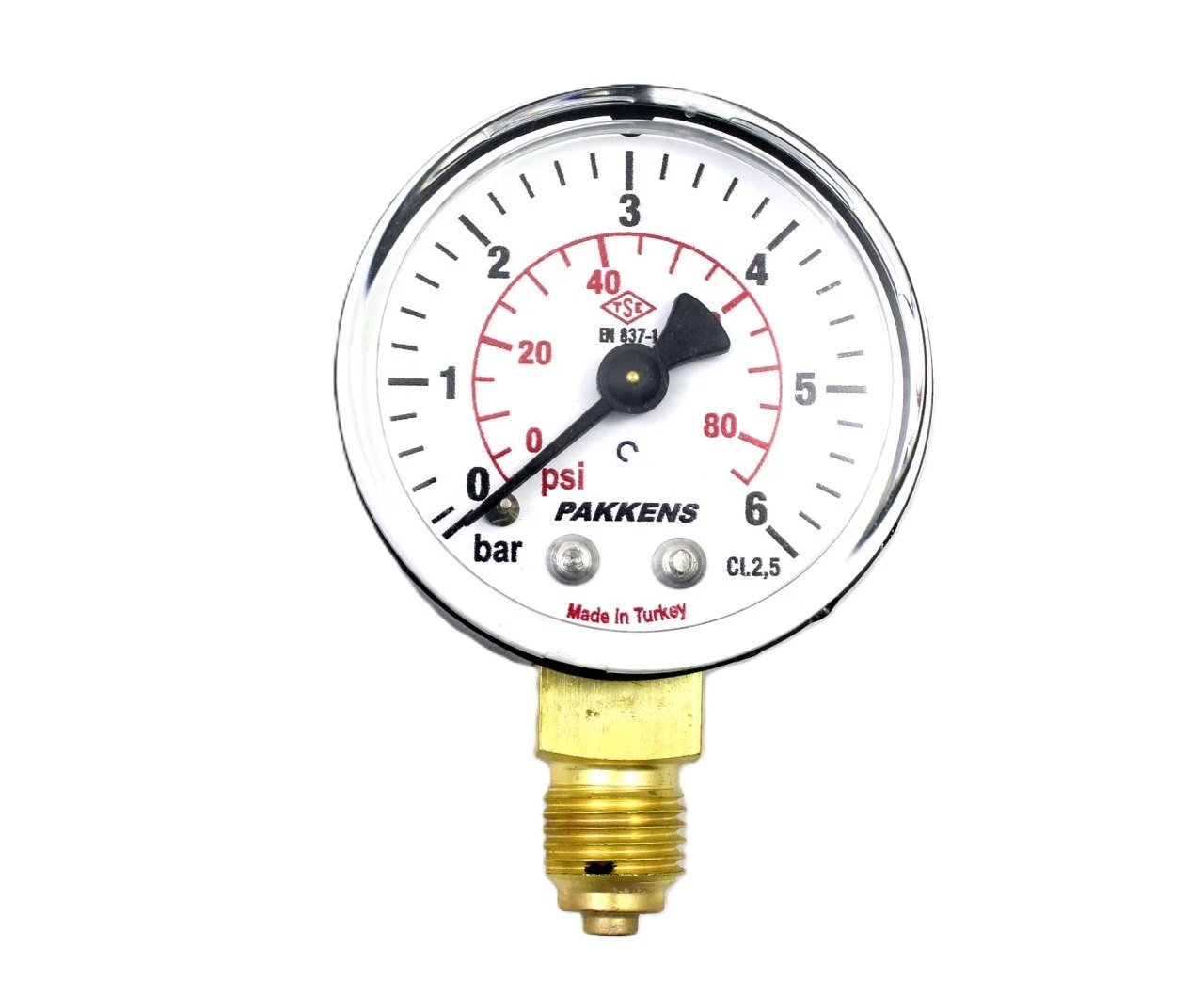 PAKKENS Alt Bağlantılı Kuru Tip Manometre 6 Bar 50 mm