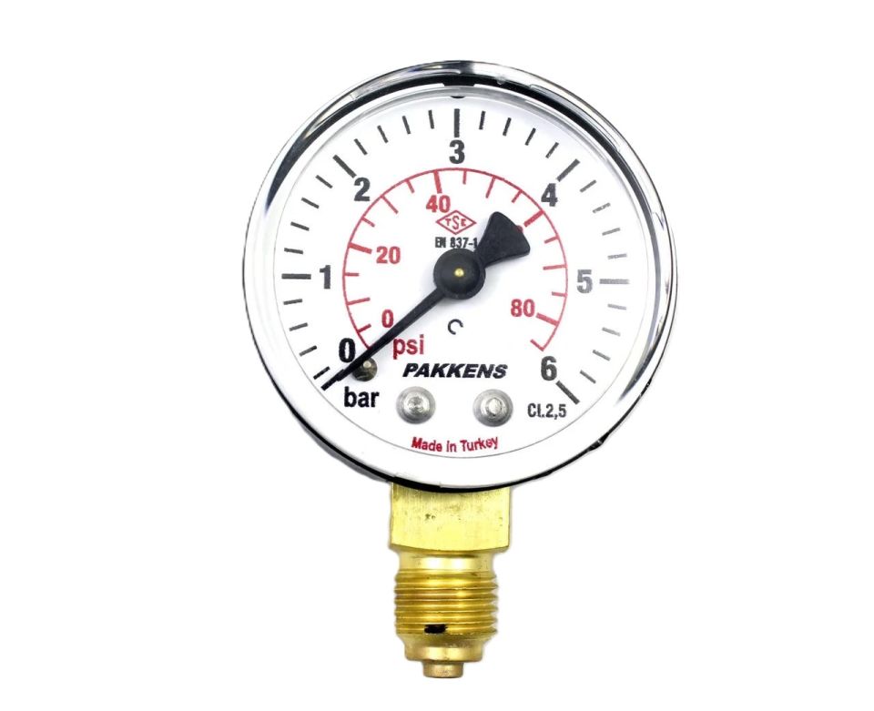 Pakkens Alt Bağlantılı Kuru Tip Manometre R 1/4'' 6 Bar 50 mm