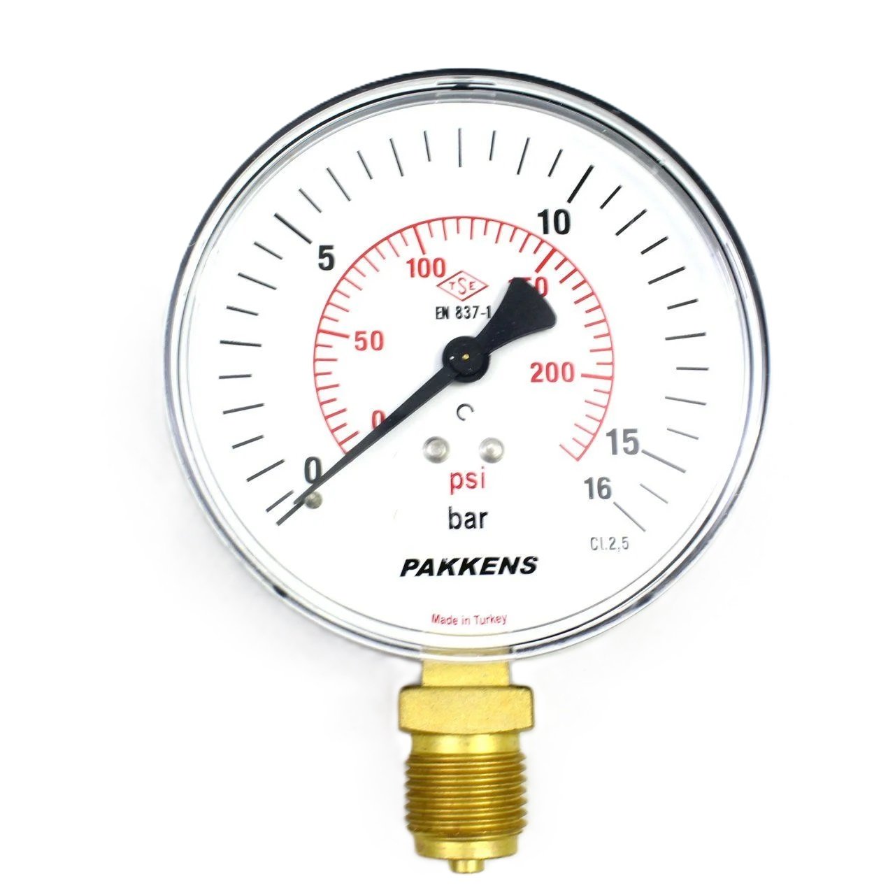 Pakkens Manometre Ø100 mm 16 Bar  1/2''