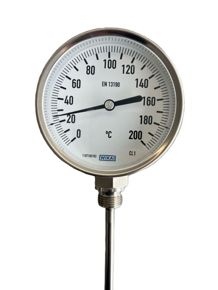 WIKA Alt Bağlantılı Termometre Ø100mm 200°C 10cm CL 2.0