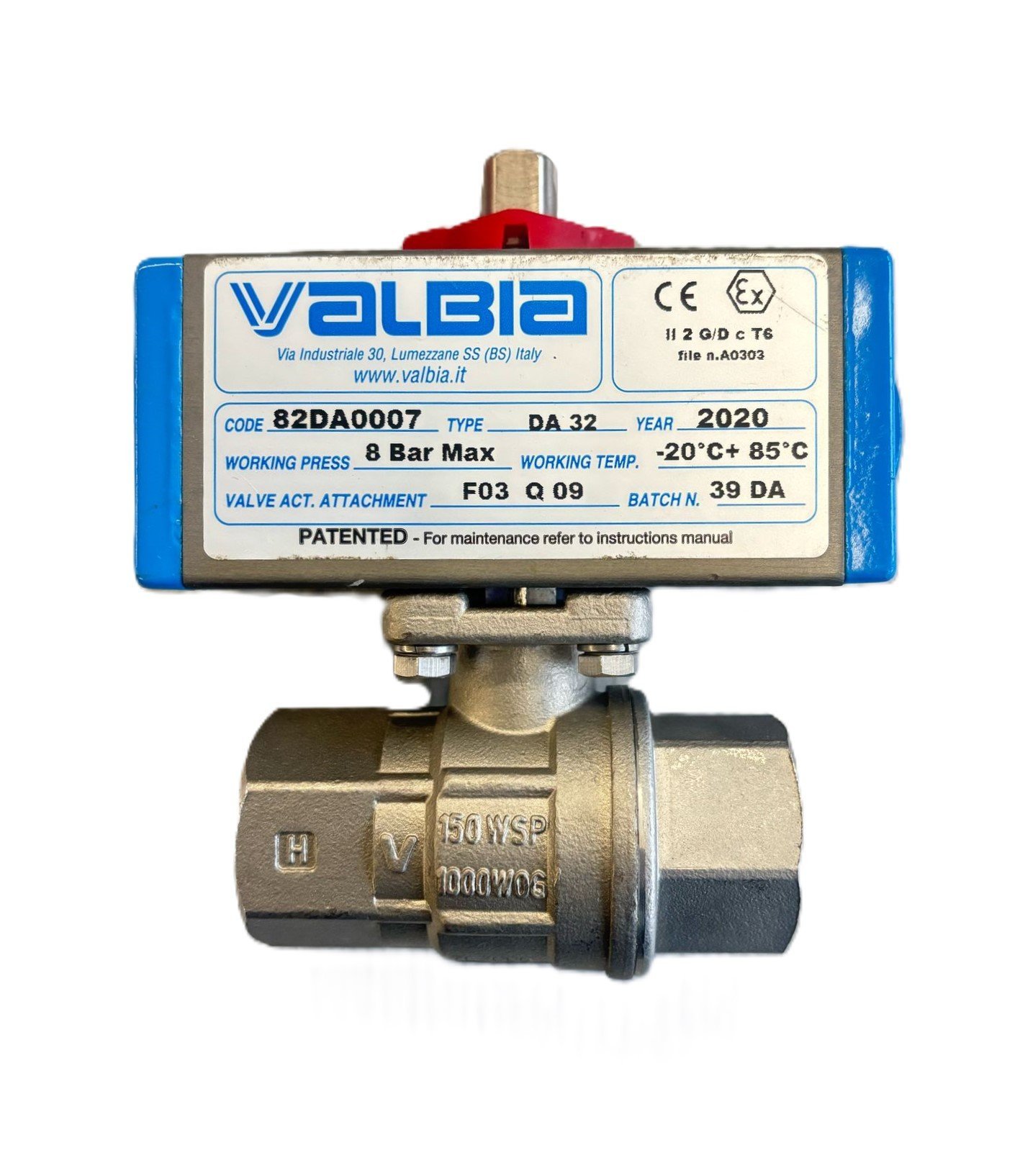 Valbia 8P00030005 Pnömatik Aktüatörlü Paslanmaz Küresel Vana AISI316 3/4'' PN64