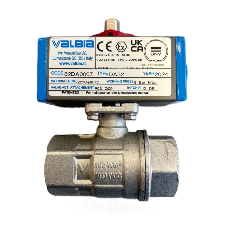 Valbia 8P00030006 Pnömatik Aktüatörlü Paslanmaz Küresel Vana AISI316 1'' PN64