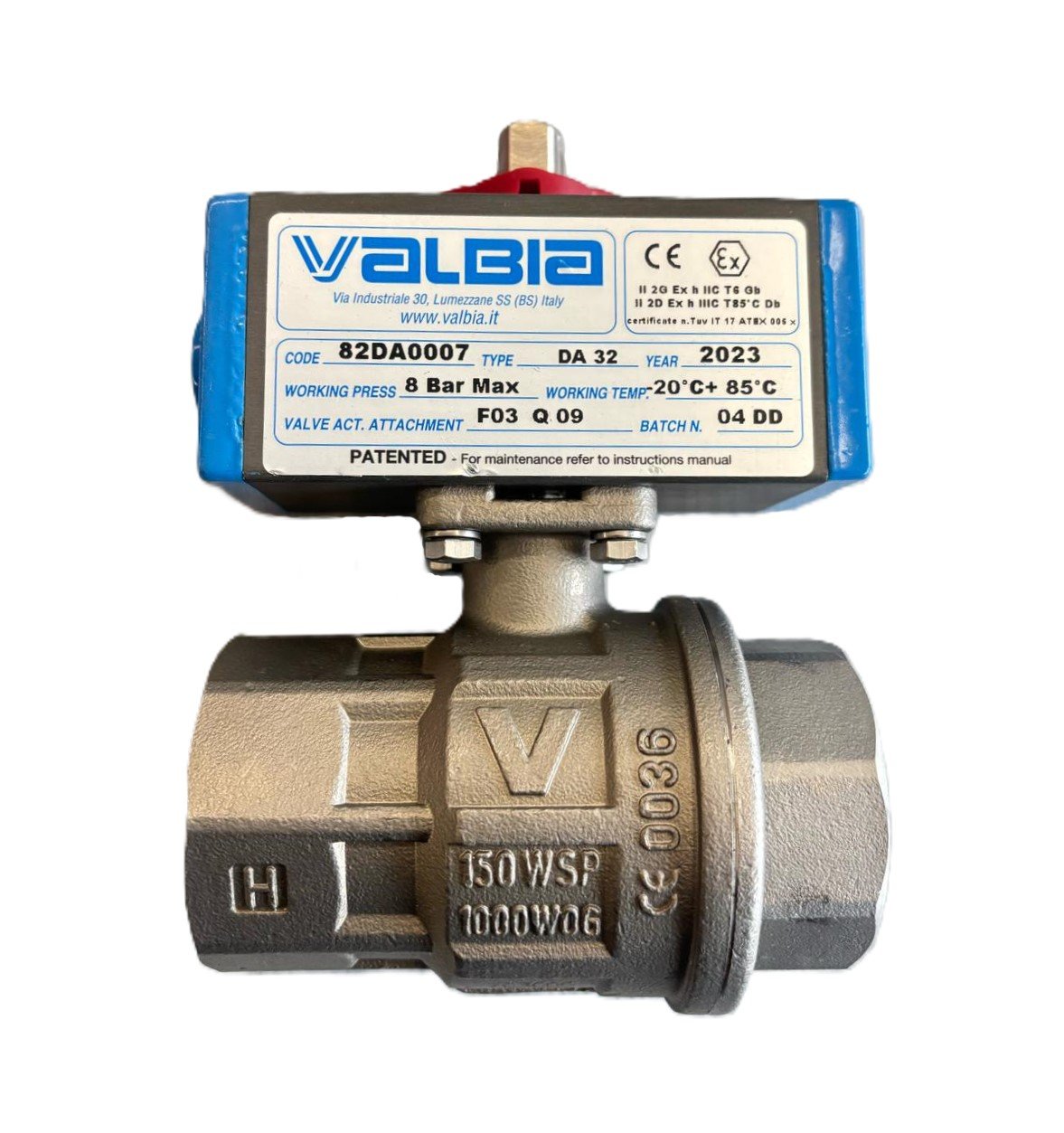 Valbia 8P00030007 Pnömatik Aktüatörlü Paslanmaz Küresel Vana AISI 316 11/4'' PN64