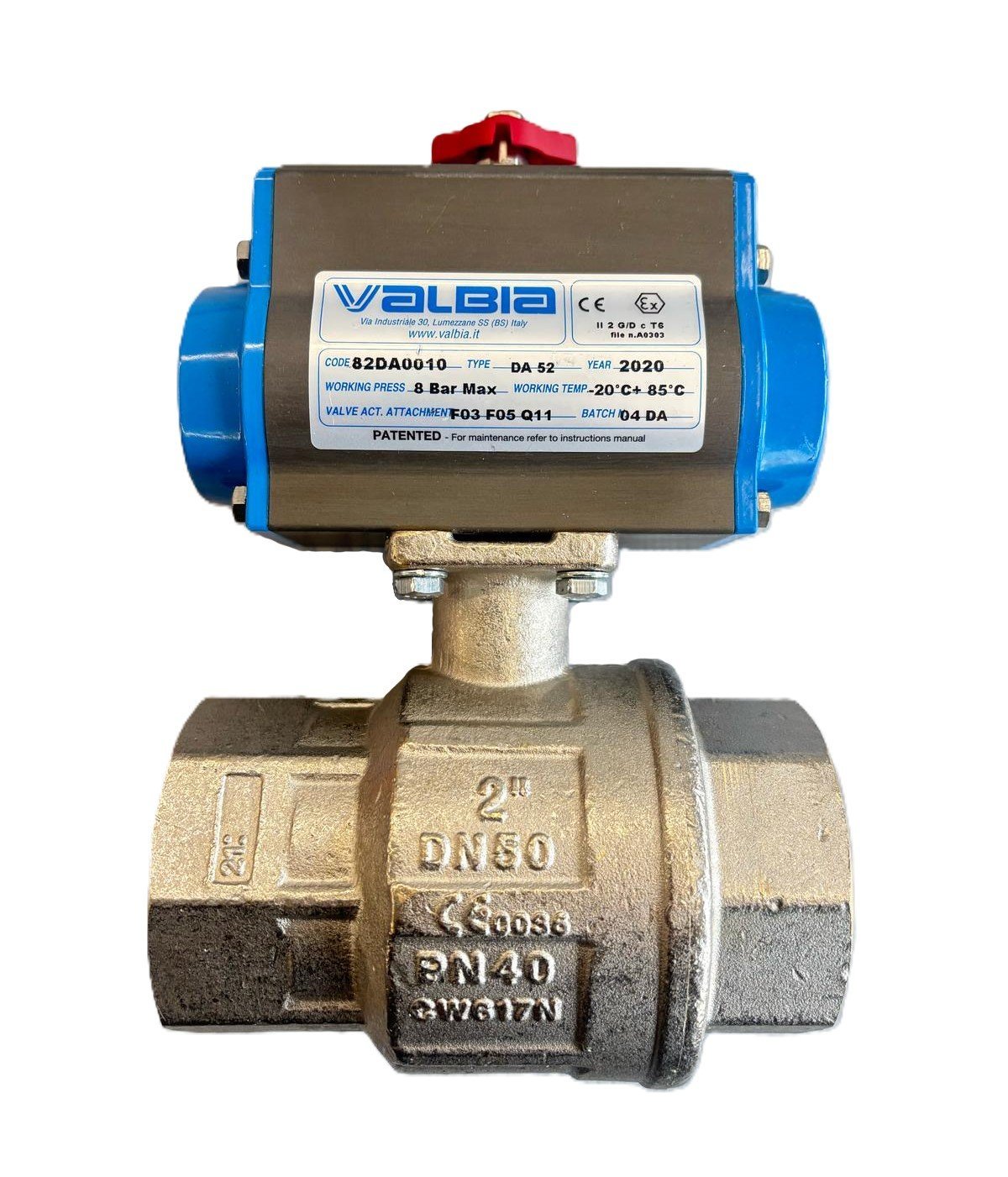 Valbia 8P01590010 Pnömatik Aktüatörlü Pirinç Küresel Vana 2''