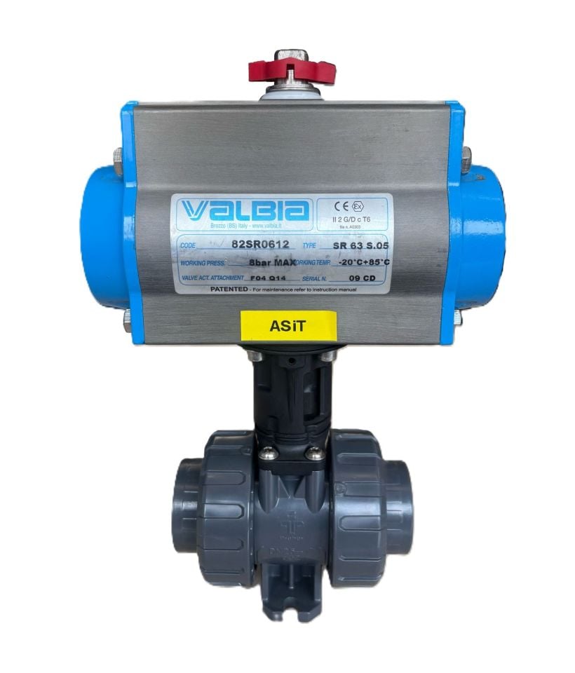 Valbia Pneumatic Actuated U-PVC Sealing Acid Ball Valve Ø32mm