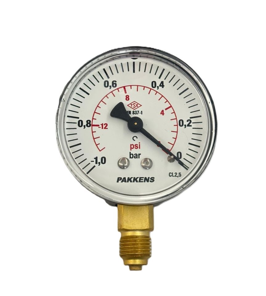 Pakkens Alt Bağlantılı Manovakummetre Ø63 mm -1/0 Bar 1/4''