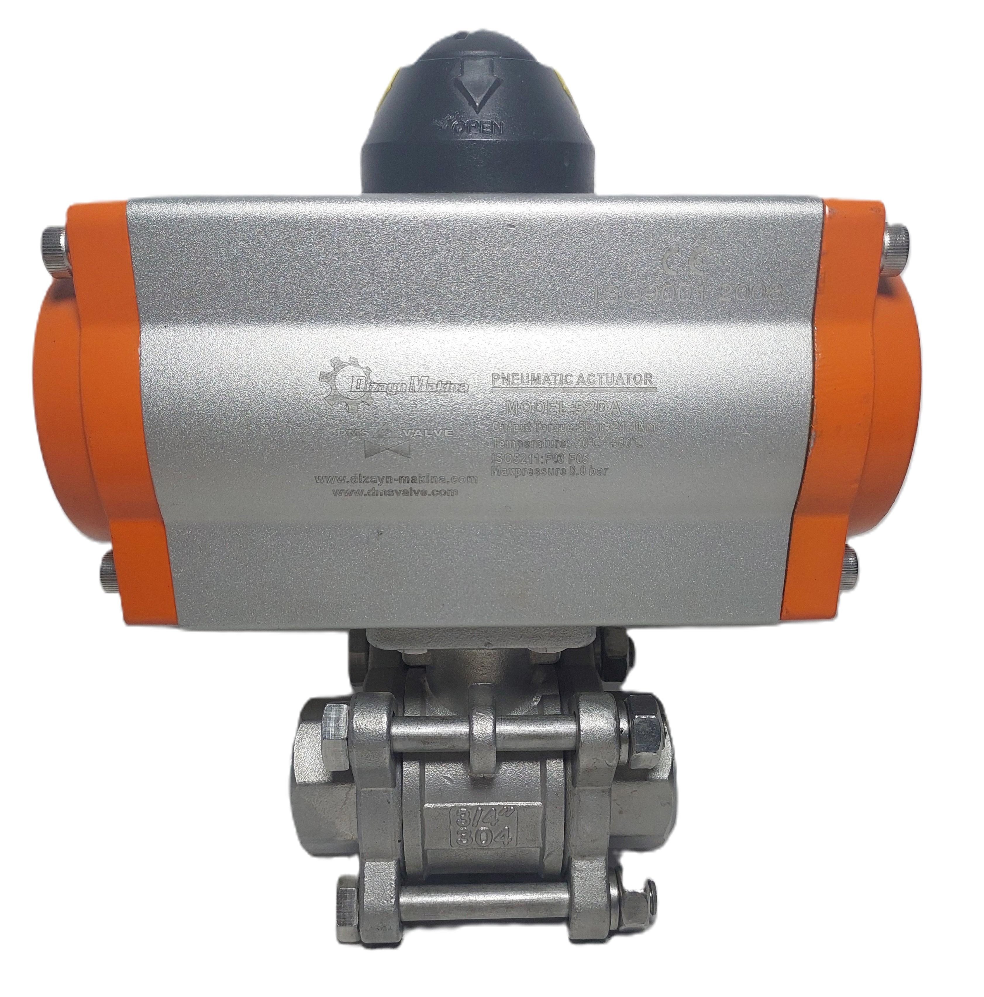 Pnömatik Aktüatörlü Paslanmaz Küresel Vana 3/4''﻿ 304 Üç Parçalı 