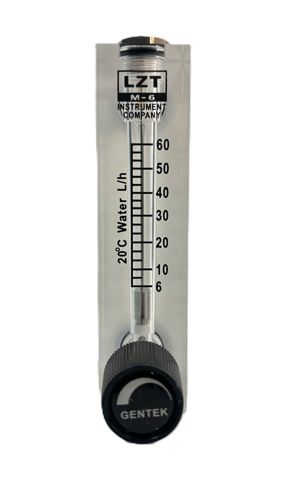 GENTEK LZM-6T-S002 Glass Tube Float Flowmeter with Adjustment Valve for Liquids 6-60 L/h 1/4''