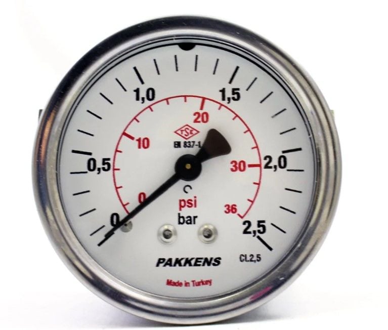 Pakkens Arka Bağlantılı Pano Tipi Manometre Ø50 mm 2,5 Bar 1/8''
