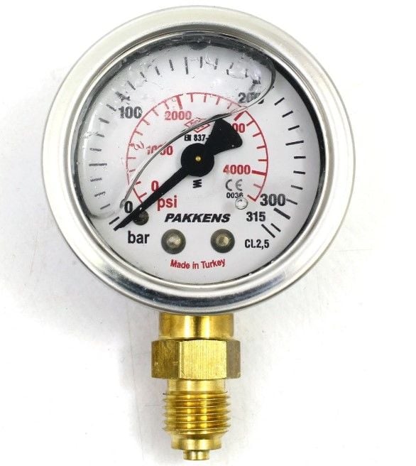 PAKKENS Долно свързване Манометър с глицерин Ø50 mm 0-315 Bar 1/4