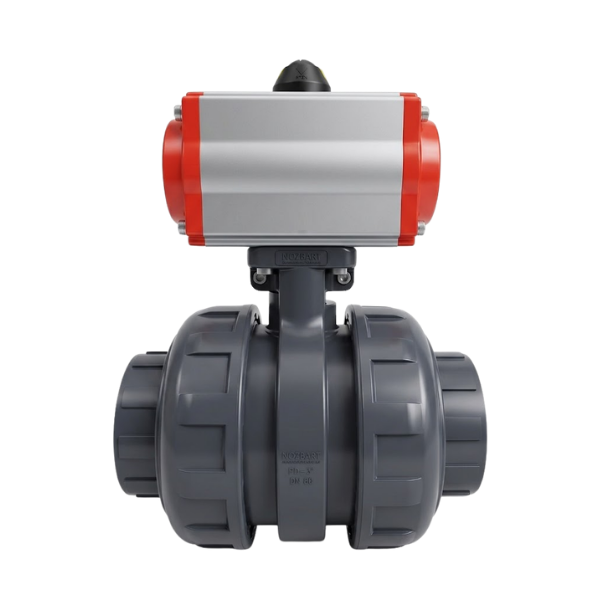 Pnömatik Aktüatörlü U-PVC Dişli Küresel Vana (Asit) Ø90 mm