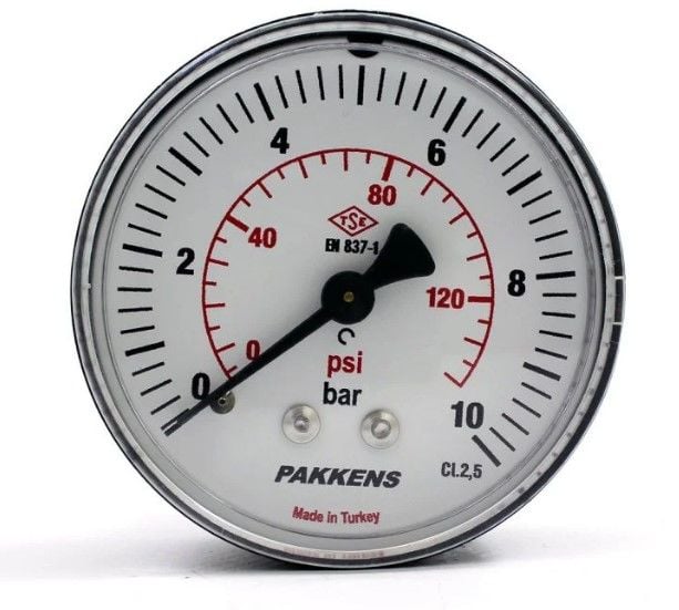 PAKKENS Rear Connection Pressure Gauge Ø63 mm 10 Bar 1/4