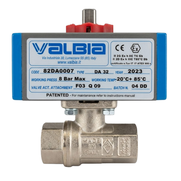 Valbia 8P01590006 Pnömatik Aktüatörlü Pirinç Küresel Vana PN40 1''