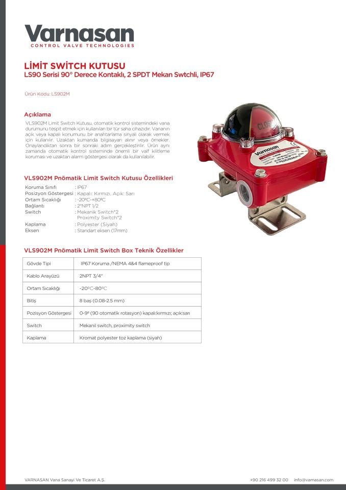 VARNASAN Limit Switch Kutusu LS90 Serisi 90°C IP67
