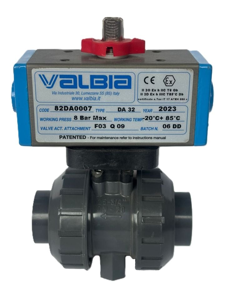 Valbia U-Pvc Pneumatic Actuated Adhesive Ball Valve (Acid) Ø25 mm