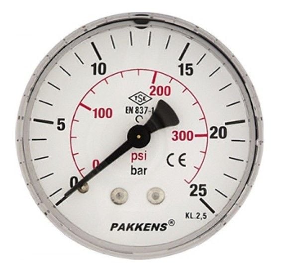 Pakkens Arka Bağlantılı Eksenden Kaçık Manometre Ø100mm 25 Bar CL 1,0