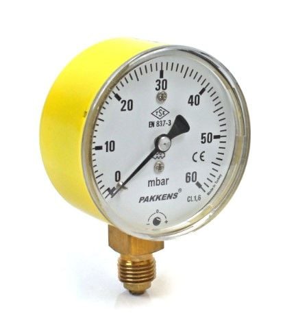 Pakkens Долна връзка Капсула Мембранен Манометър Ø100 mm 60 MBar﻿ 1/2''