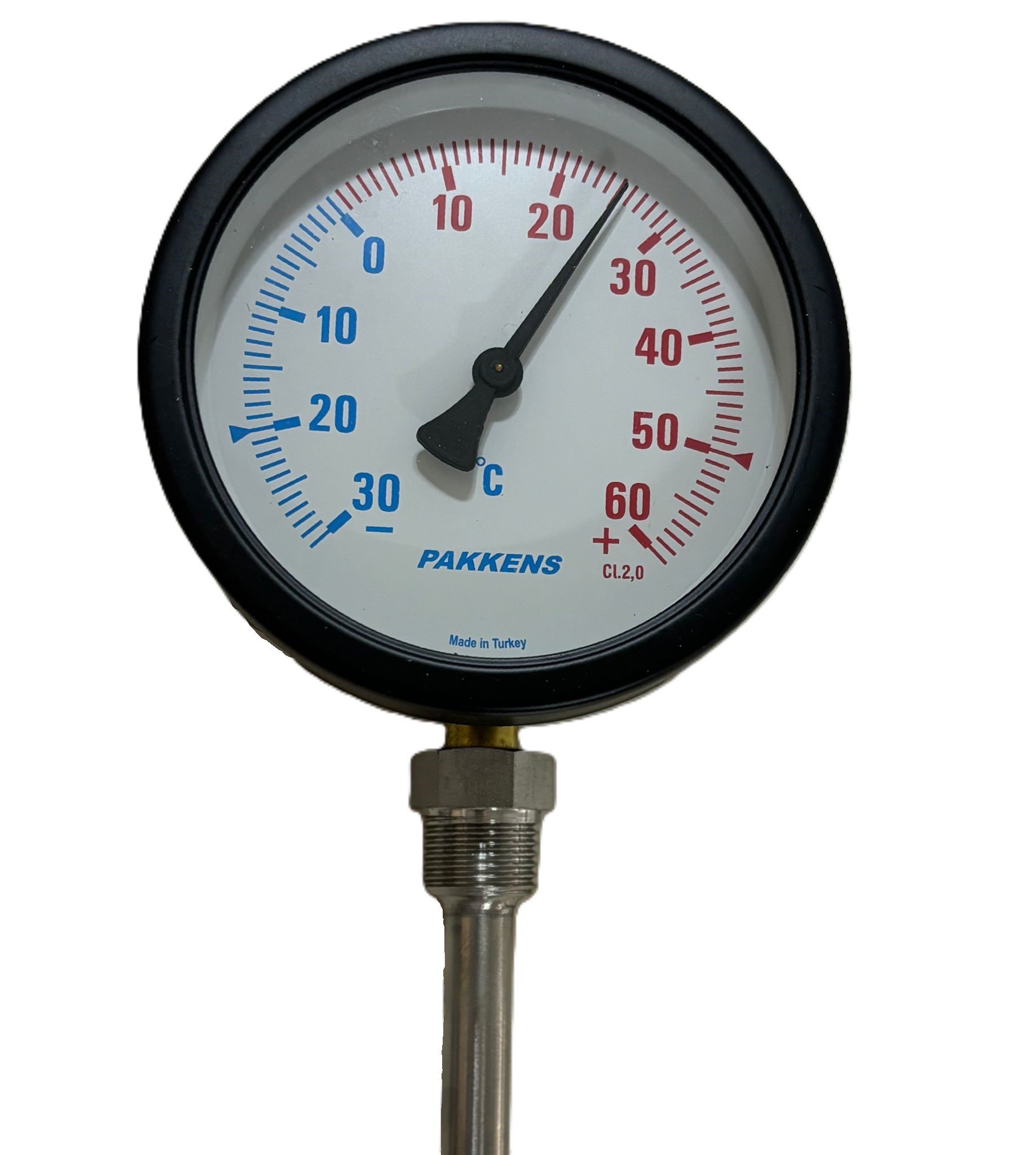 Pakkens Alt Bağlantılı Termometre Ø100mm -30/+60°C 10cm 1/2'' CL 2,0