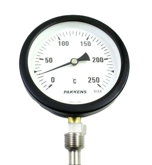PAKKENS Биметален термометър Долно свързване Ø100mm 250°C 1/2