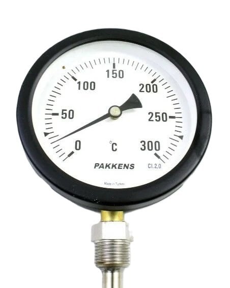 Pakkens Alt Bağlantılı Termometre Ø100mm 300°C 10cm 1/2'' CL2,0