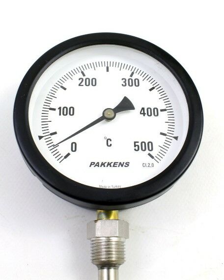Pakkens Alt Bağlantılı Termometre Ø100mm 500°C 10cm 1/2'' CL 2,0