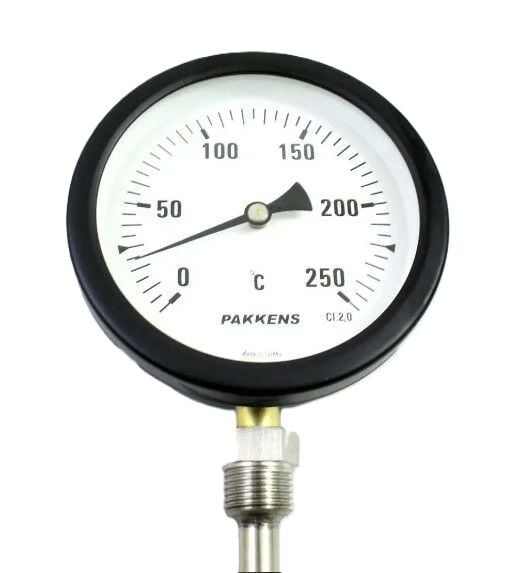 PAKKENS Долен монтаж термометър Ø100mm 250°C 15cm CL 2,0