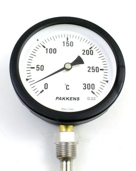 PAKKENS Alt Bağlantılı Termometre Ø100mm 300°C 15cm 1/2'' CL 2,0