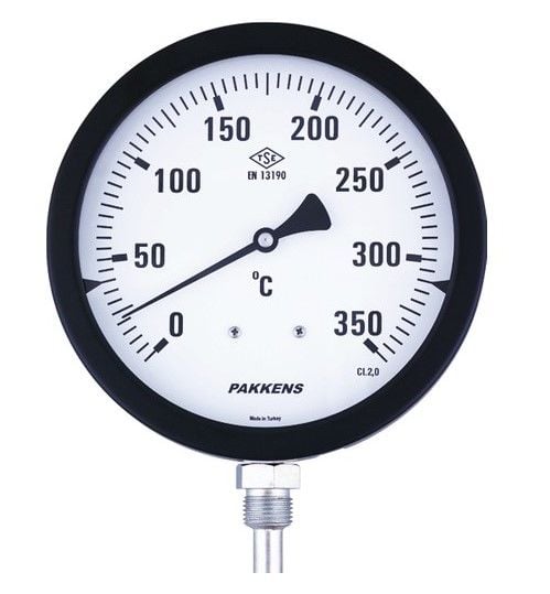 Pakkens Alt Bağlantılı Termometre Ø100mm 350°C 15cm 1/2'' CL 2,0