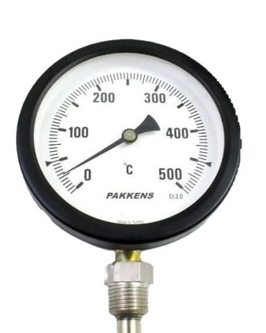 PAKKENS Alt Bağlantılı Termometre Ø100mm 500°C 15cm 1/2''