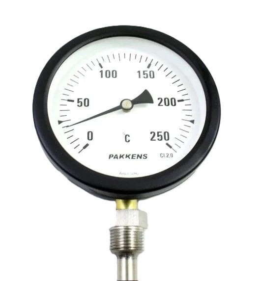 Pakkens Alt Bağlantılı Termometre Ø100mm 250°C 20cm 1/2''