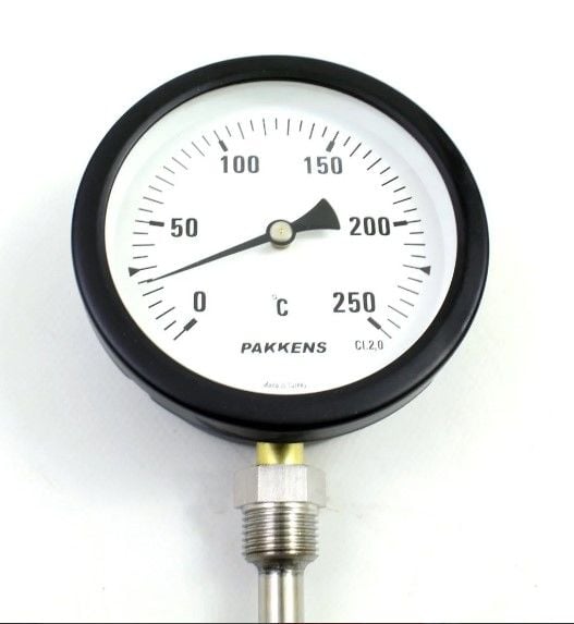 Pakkens Alt Bağlantılı Termometre Ø100mm 250°C 25cm 1/2'' CL 2,0