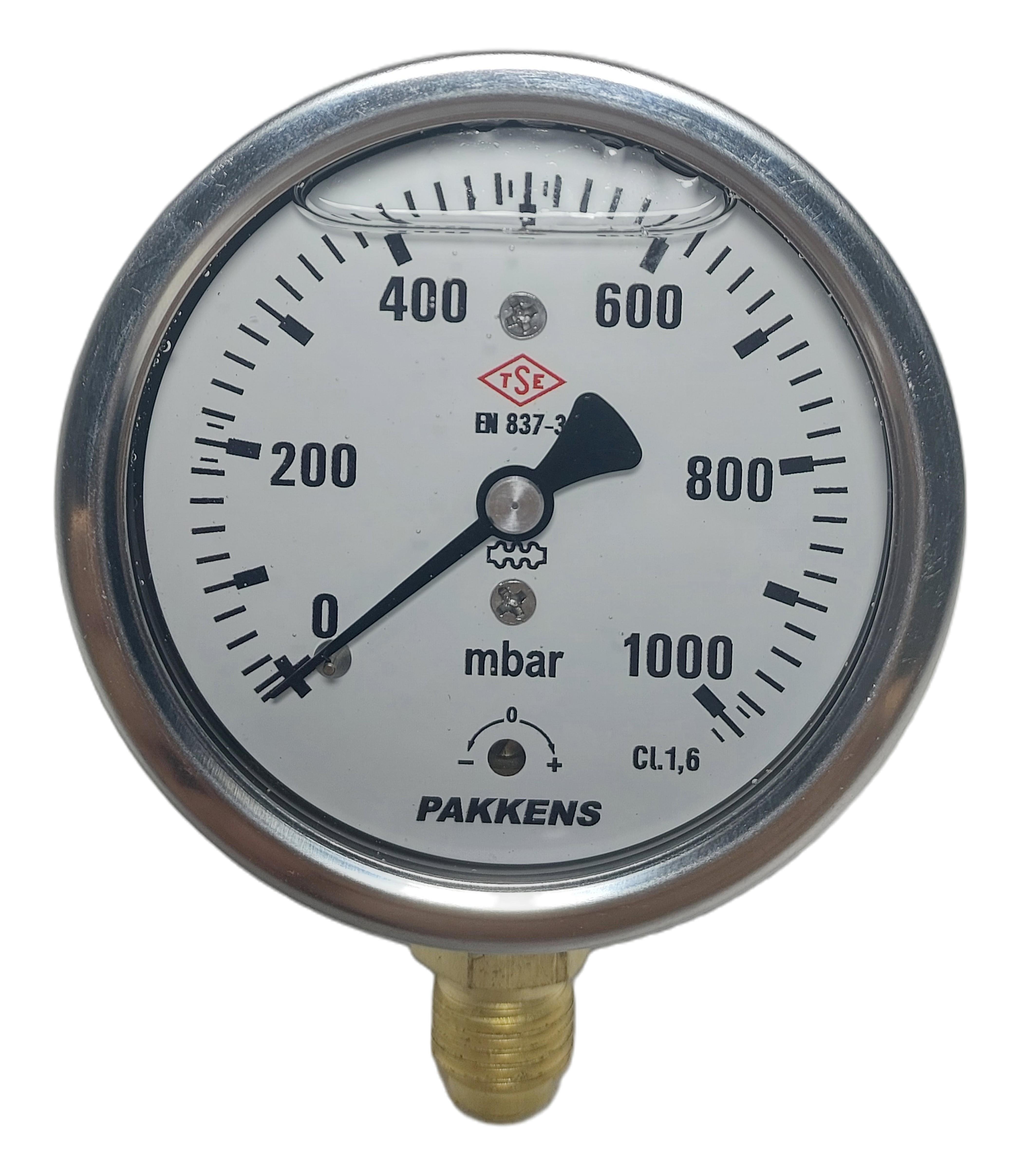 Pakkens Kapsül Diyaframlı Gliserinli Manometre Ø63 mm 1000 MBar 1/4''