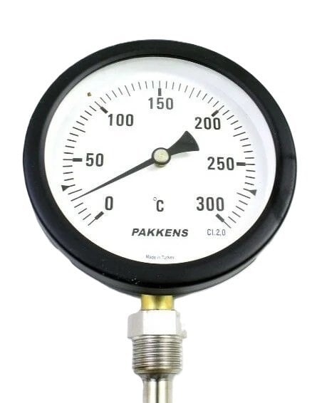 Pakkens Alt Bağlantılı Termometre Ø100mm 300°C 30cm 1/2'' CL 2.0