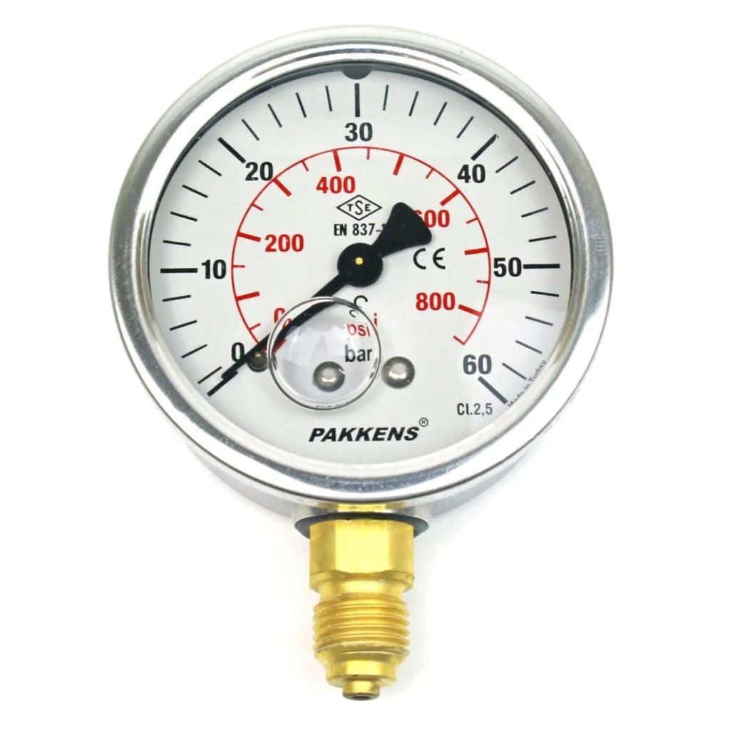 PAKKENS Glycerin-Filled Pressure Gauge Ø63 mm 0-60 Bar 1/4