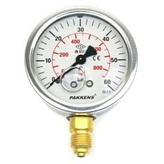 PAKKENS Glycerin-Filled Pressure Gauge Ø63 mm 0-60 Bar 1/4
