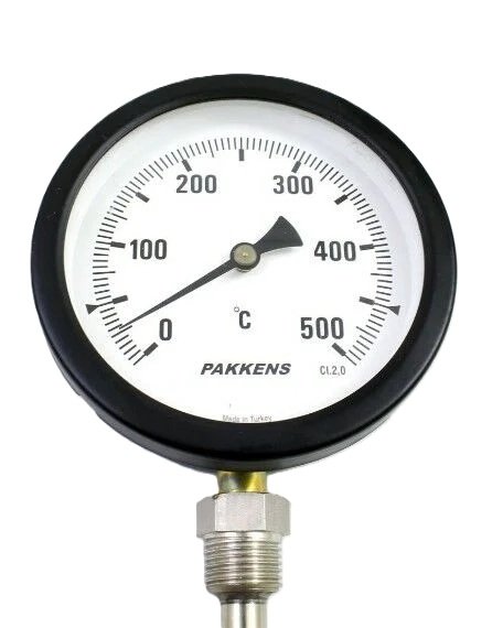 PAKKENS Alt Bağlantılı Termometre Ø100mm 500°C 50cm