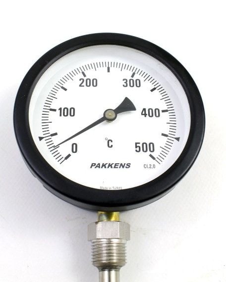 PAKKENS Alt Bağlantılı Termometre Ø100mm 500°C CL2,0