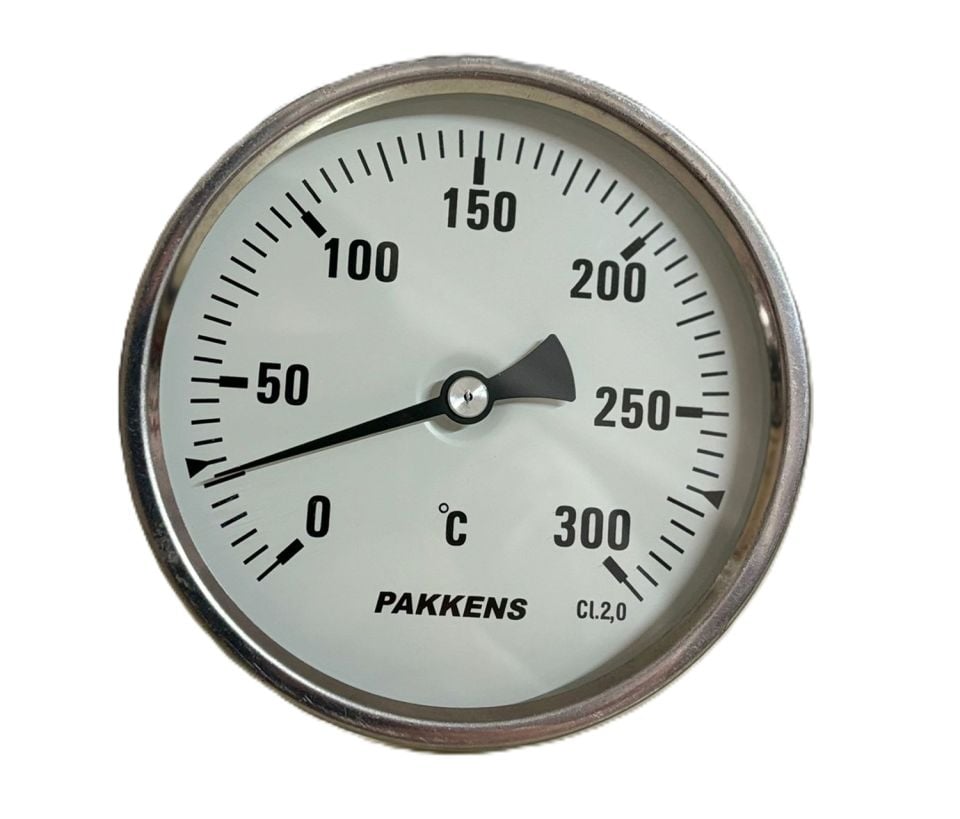 PAKKENS Аркаден свързващ биметален термометър Ø100mm 300°C 10cm 1/2'' CL 2.0