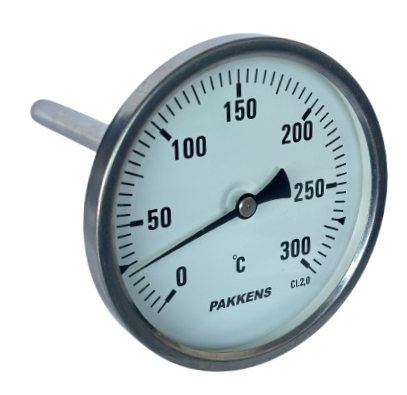 Pakkens Arka Bağlantılı Bi-Metal Termometre Ø100mm 300°C 15cm 1/2'' CL 2,0