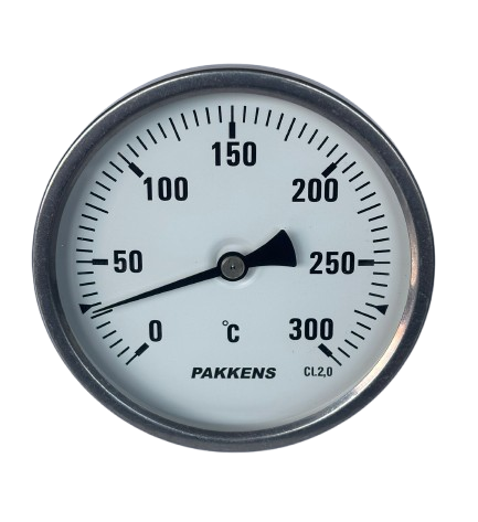 Pakkens Arka Bağlantılı Bi-Metal Termometre Ø100mm 300°C 15cm 1/2'' CL 2,0