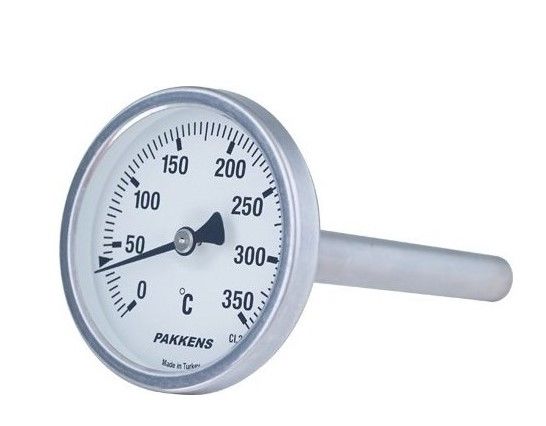 Pakkens Arka Bağlantılı Bi-Metal Termometre Ø100mm 350°C 15cm 1/2'' CL 2,0