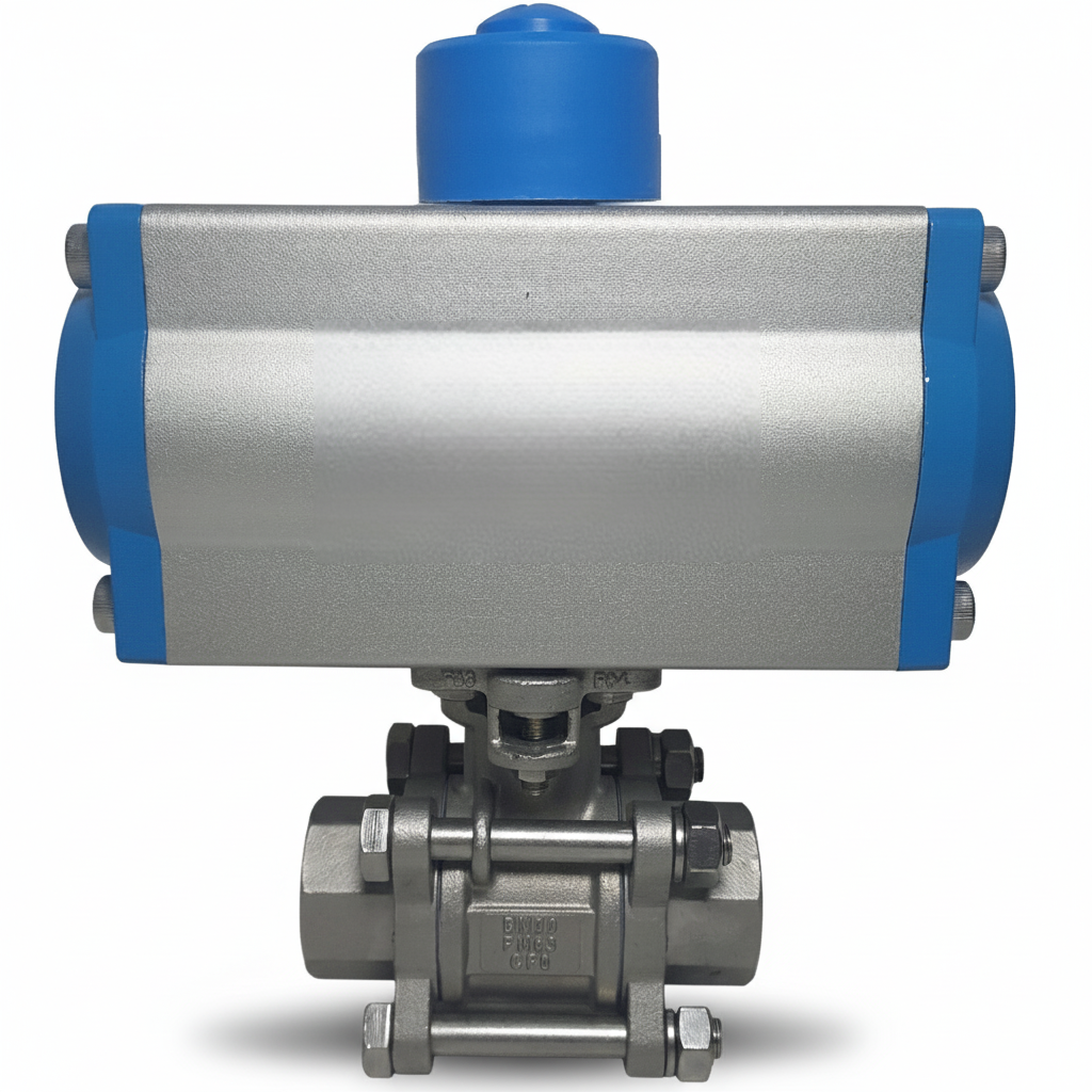 Pnömatik Aktüatörlü 3 Parçalı Paslanmaz Küresel Vana PN63 1/2''