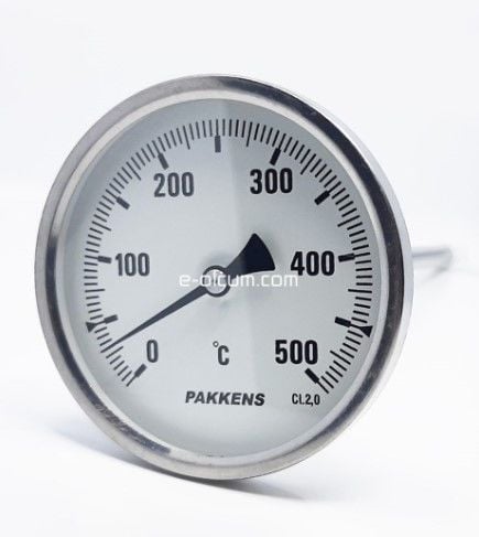 Pakkens Arka Bağlantılı Bi-Metal Termometre Ø100mm 500°C 30cm 1/2'' CL 2,0