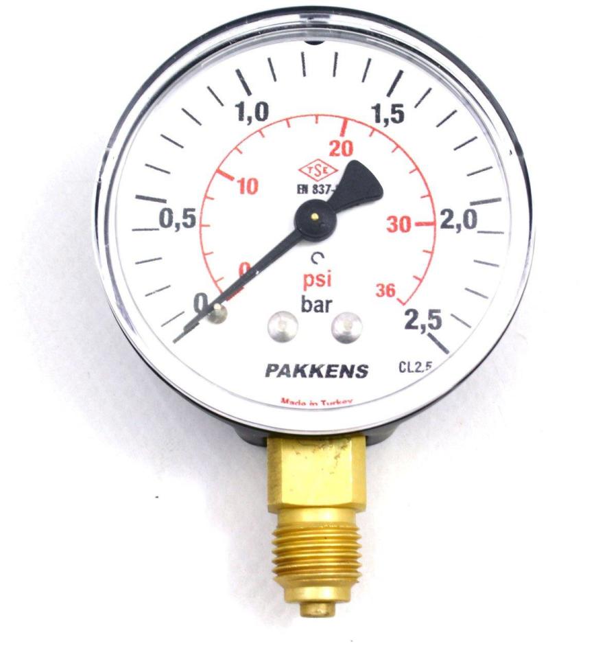 PAKKENS Alt Bağlantılı Manometre Ø63 mm 2,5 Bar 1/4''