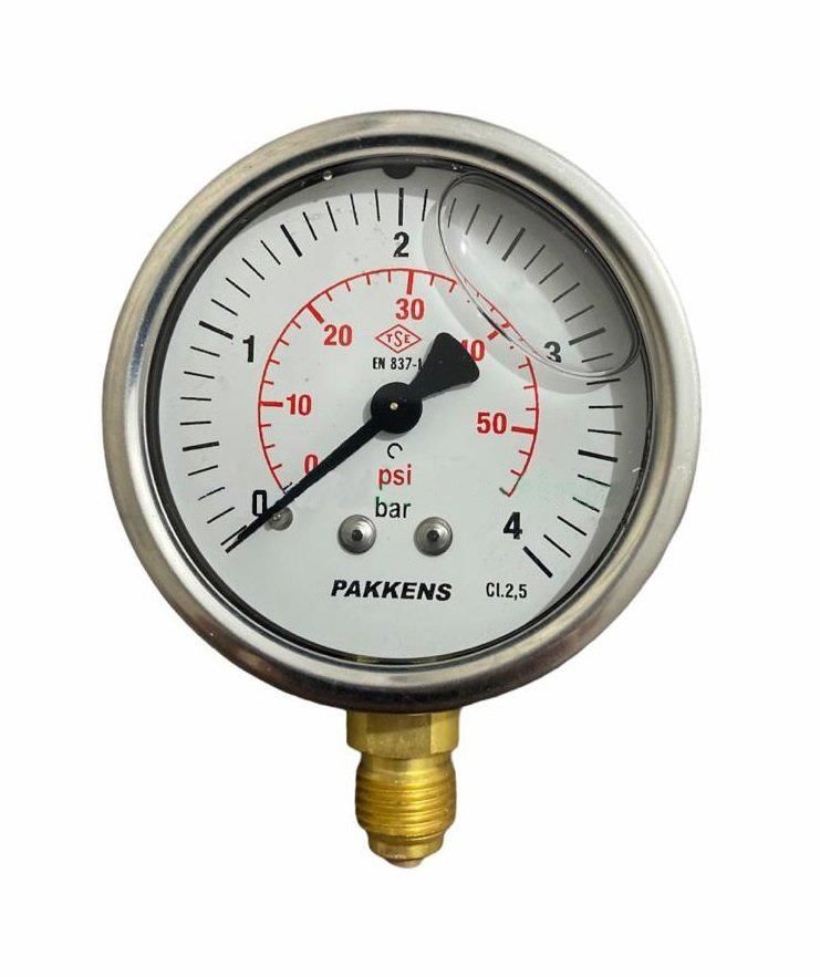 Pakkens Alt Bağlantılı Gliserinli Manometre Ø63 mm 4 Bar 1/4''