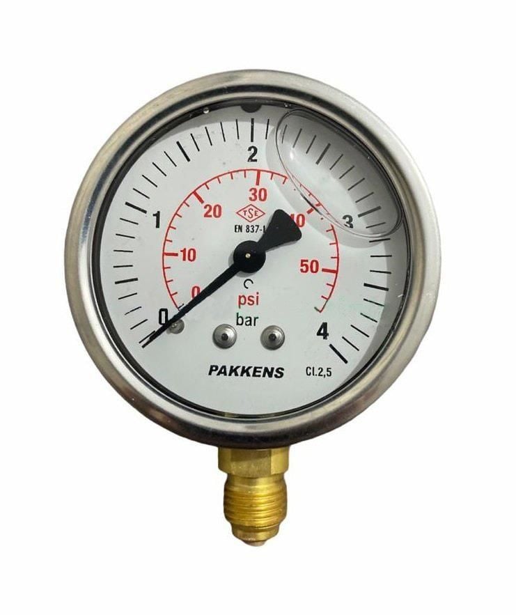 Pakkens Alt Bağlantılı Gliserinli Manometre Ø63 mm 4 Bar 1/4''