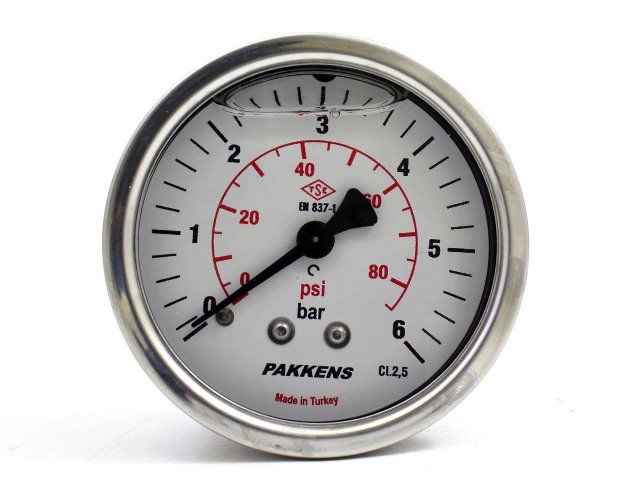 Pakkens Arka Bağlantılı Gliserinli Manometre Ø63 mm 0-6 Bar 1/4''