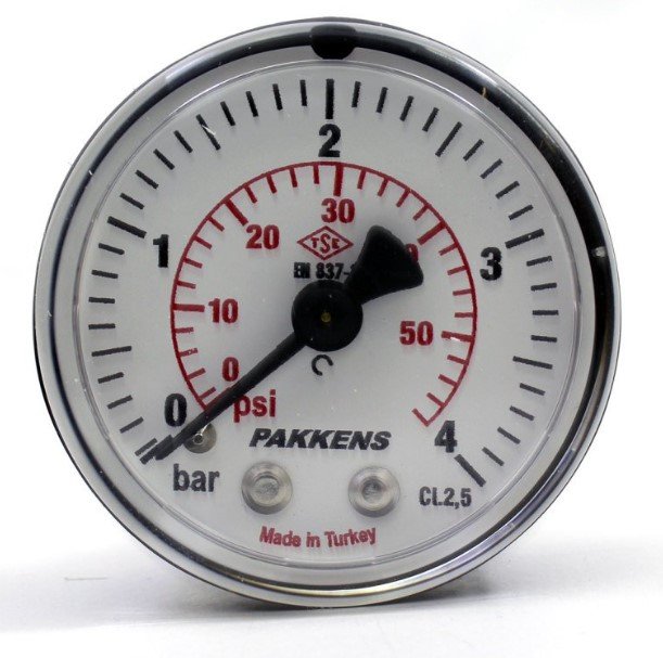Pakkens Rear Connection Pressure Gauge Ø50 mm 4 Bar 1/4