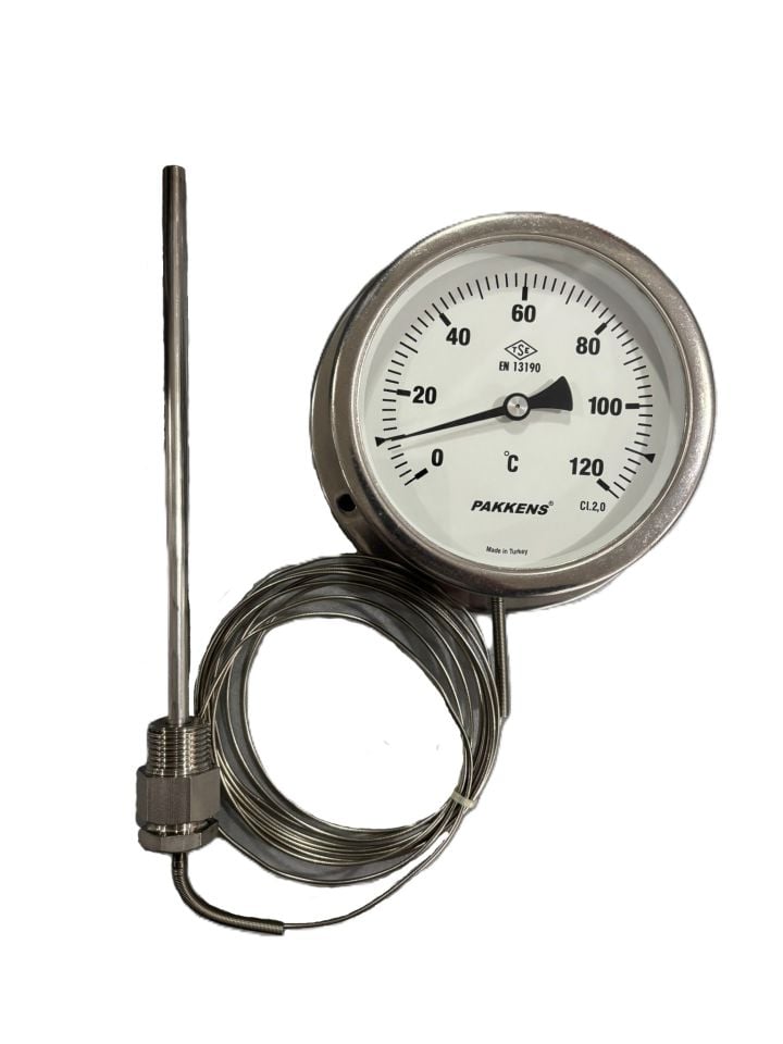 Pakkens Gas Filled Thermometer with Bottom Connection Ø100mm 120°C 3 MT